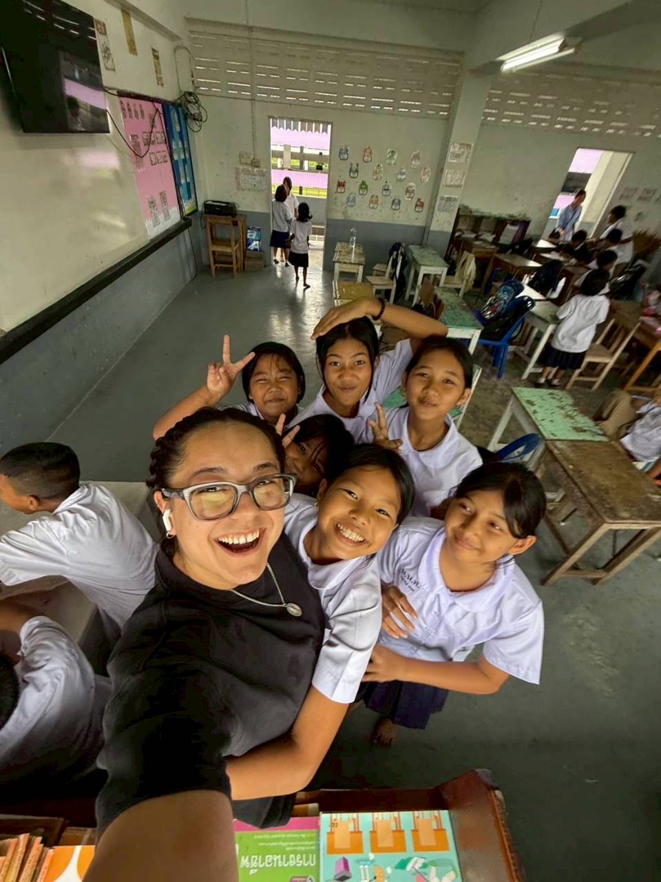 Classroom selfie with students